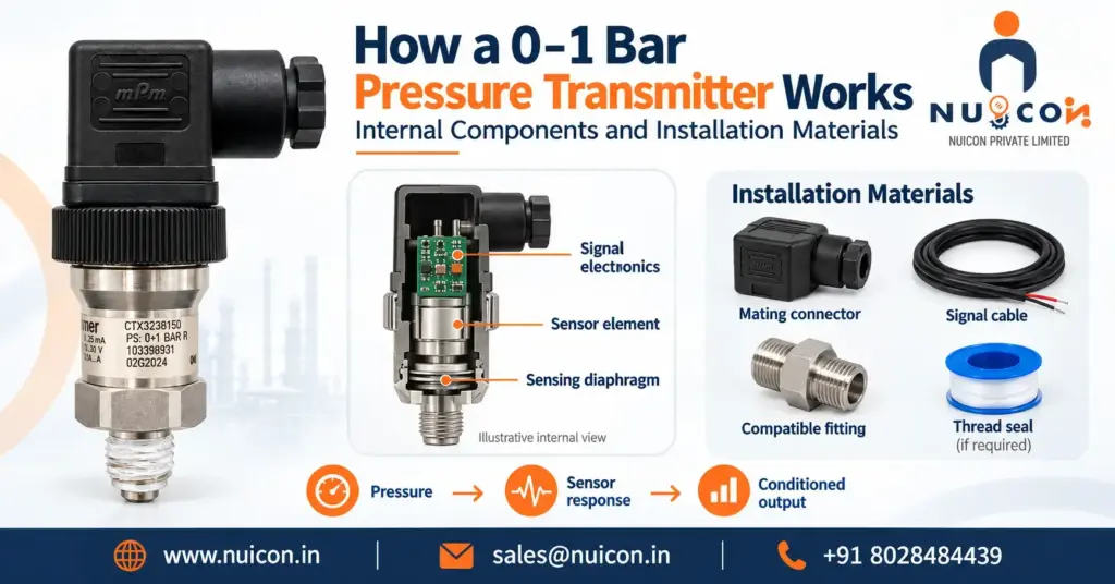 pressure transmitter 0-1 bar , their working principle , internal components and installation material required | Nuicon